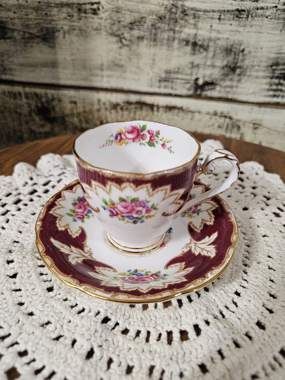 Vintage Floral Teacup and Saucer - Gold Trim